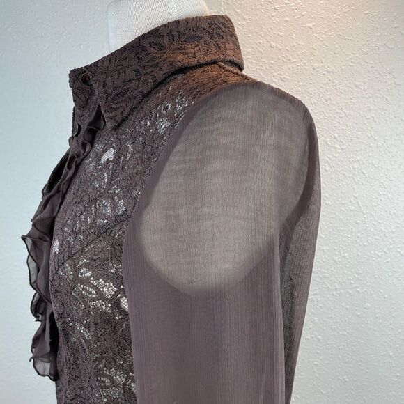 NWT Bandolino Brown Button Down Shirt Size M - Picture 4 of 9